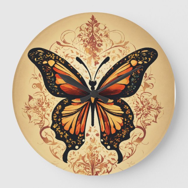 "Fluttering Time: Butterfly Print Wall Clock" Stor Klocka (Framsida)