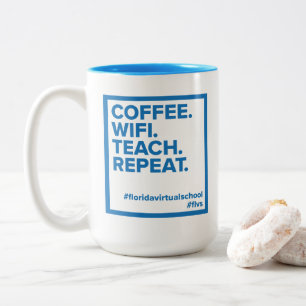 FLVS-kaffe. WiFi. Teach. Upprepa. Mugg (Teal)