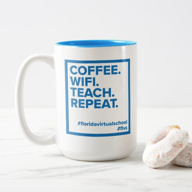 FLVS-kaffe. WiFi. Teach. Upprepa. Mugg (Teal) (Med munk)