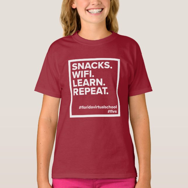 FLVS Snacks. WiFi. Lär dig. Upprepa. T-Shirt (Berr (Framsida)