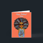 Fly African American Sister Grattis på födelsedage Kort<br><div class="desc">Den här coolan har ett afrikanskt födelsedagskort med inspirerande ord-konst i hennes hår och på hennes jean's romper. Få det här kortet med stor personlighet för din syster på hennes födelsedag.</div>