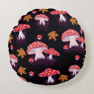 Fly agaric, maple löv print rund kudde