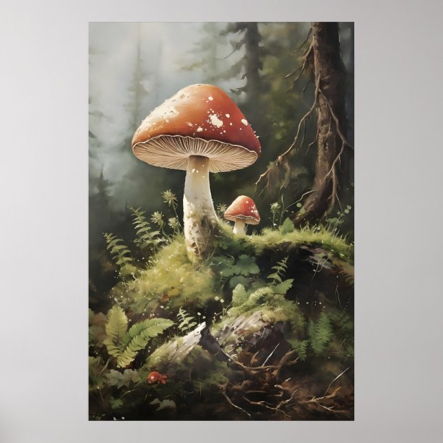 Fly Agaric Svamp Tryck, Skogssvamp I Poster (Framsidan)