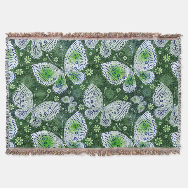 Fly Away Paisley Butterfly Print Grönt Filt (Framsidan)
