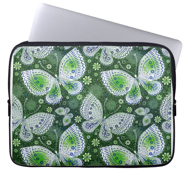 Fly Away Paisley Butterfly Print Grönt Laptop Fodral (Framsidan)