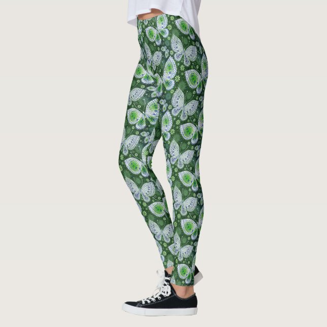 Fly Away Paisley Butterfly Print Grönt Leggings (Vänster)