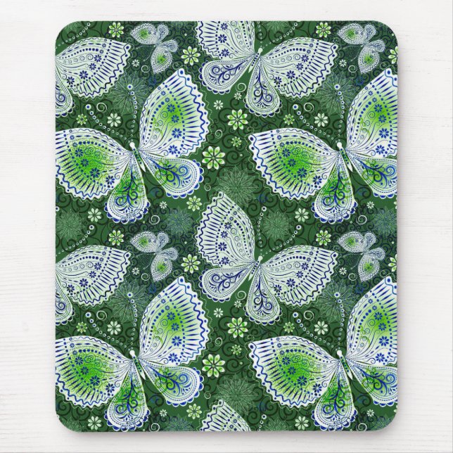 Fly Away Paisley Butterfly Print Grönt Musmatta (Framsidan)