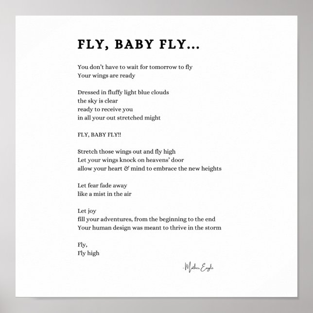 Fly baby poster inspirerande dikt (Framsidan)