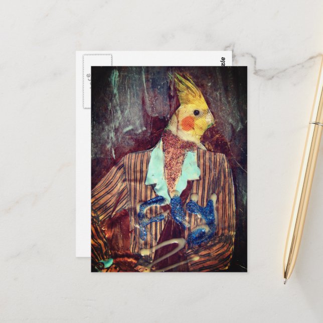 Fly Bird Mixed Media Vykort (Fram/Back In Situ)