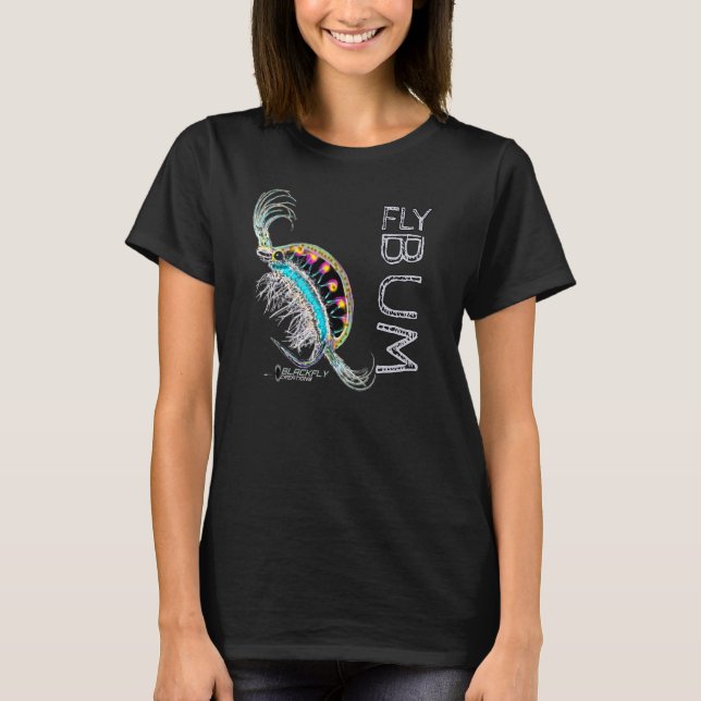 Fly Bum Scud Flugfiske Fluebindning   Av Black Fly T Shirt (Framsida)