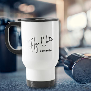 Fly Chic Typografi & Flygplans Flyg Enkel Resemugg