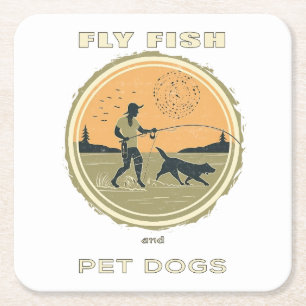 Fly Fish and Pet Hundar - Flygfiske Design Underlägg Papper Kvadrat