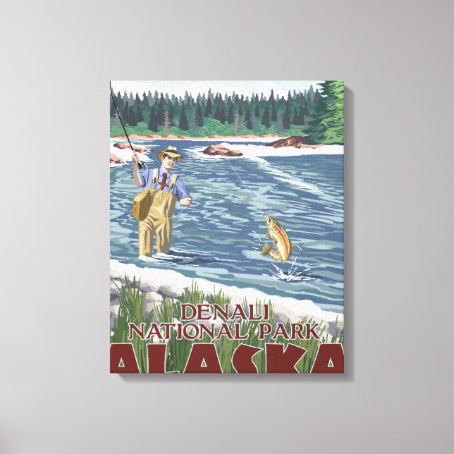 Fly Fisherman - Denali National Park, Alaska Canvastryck (Framsida)