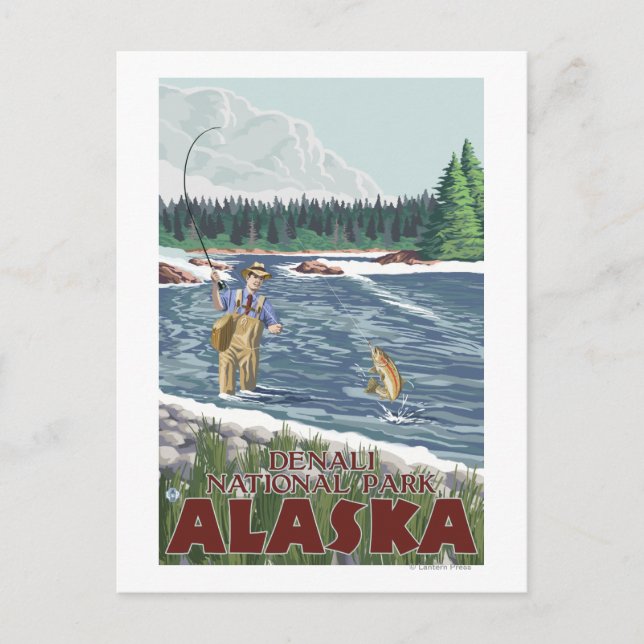 Fly Fisherman - Denali National Park, Alaska Vykort (Framsida)