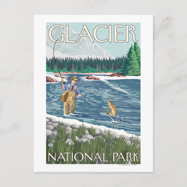 Fly Fisherman - Glacier National Park, MT Vykort (Framsida)