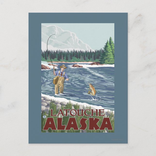 Fly Fisherman - Latouche, Alaska Vykort (Framsida)