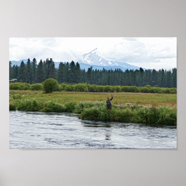 Fly Fisherman on the Metolius River, Oregon Poster (Framsidan)