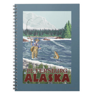 Fly Fisherman - Petersburg, Alaska Anteckningsbok Med Spiral