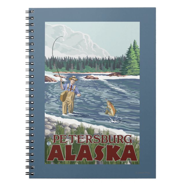 Fly Fisherman - Petersburg, Alaska Anteckningsbok Med Spiral (Framsidan)