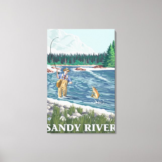 Fly Fisherman - Sandy River, Oregon Canvastryck (Framsida)