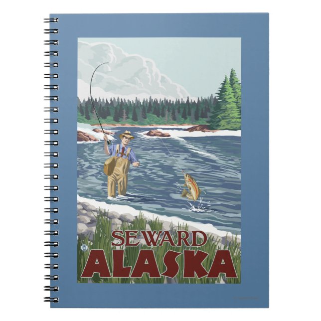 Fly Fisherman - Seward, Alaska Anteckningsbok Med Spiral (Framsidan)