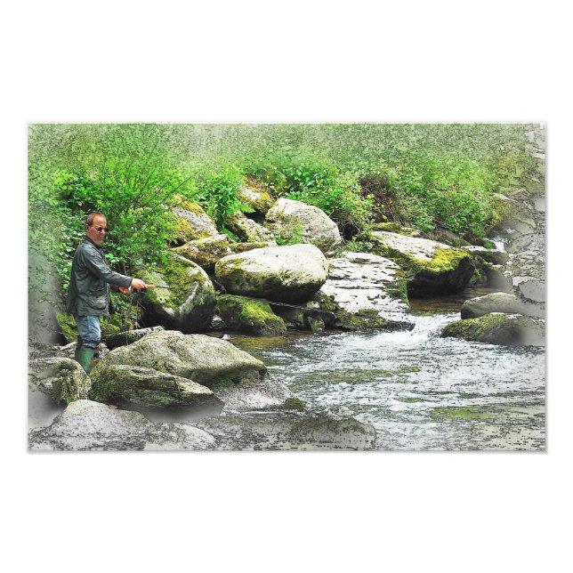 Fly Fisherman som målning Fototryck (Framsidan)