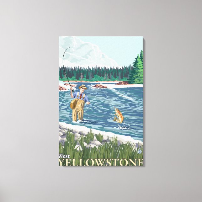 Fly Fisherman - Väster Yellowstone, Montana Canvastryck (Framsida)
