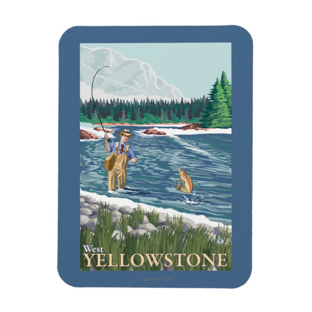 Fly Fisherman - Väster Yellowstone, Montana Magnet (Vertikal)