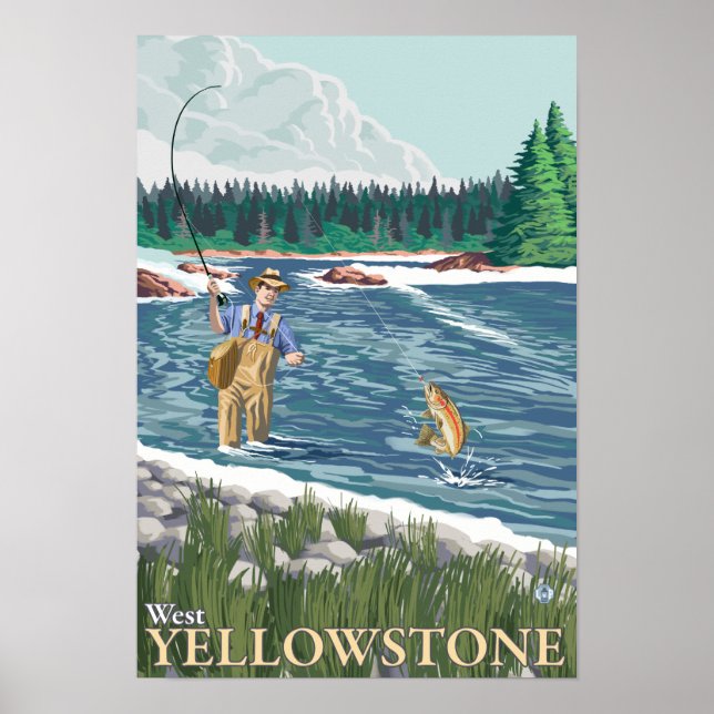 Fly Fisherman - Väster Yellowstone, Montana Poster (Framsidan)