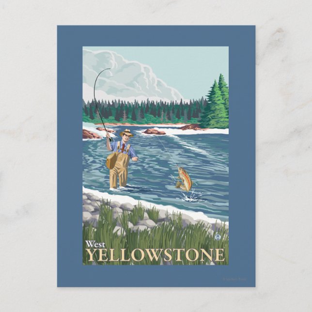 Fly Fisherman - Väster Yellowstone, Montana Vykort (Framsida)