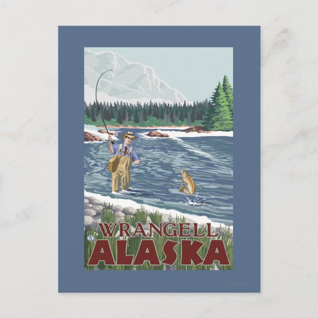 Fly Fisherman - Wrangell, Alaska Vykort (Framsida)