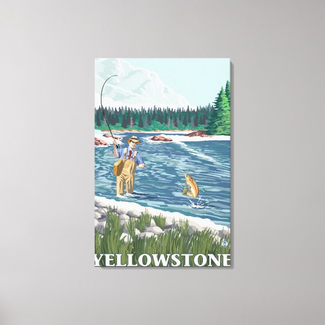 Fly Fisherman - Yellowstone National Park Canvastryck (Framsida)