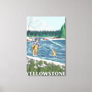 Fly Fisherman - Yellowstone National Park Canvastryck