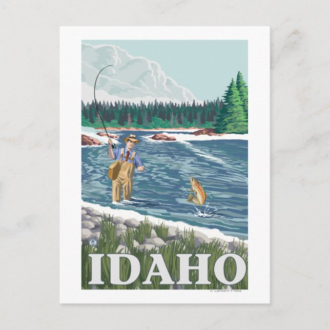 Fly FishermanIdahoVintage Travel Poster Vykort (Framsida)