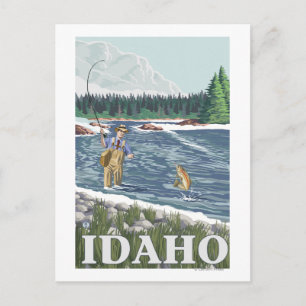 Fly FishermanIdahoVintage Travel Poster Vykort