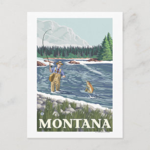 Fly FishermanMontanaVintage Travel Poster Vykort
