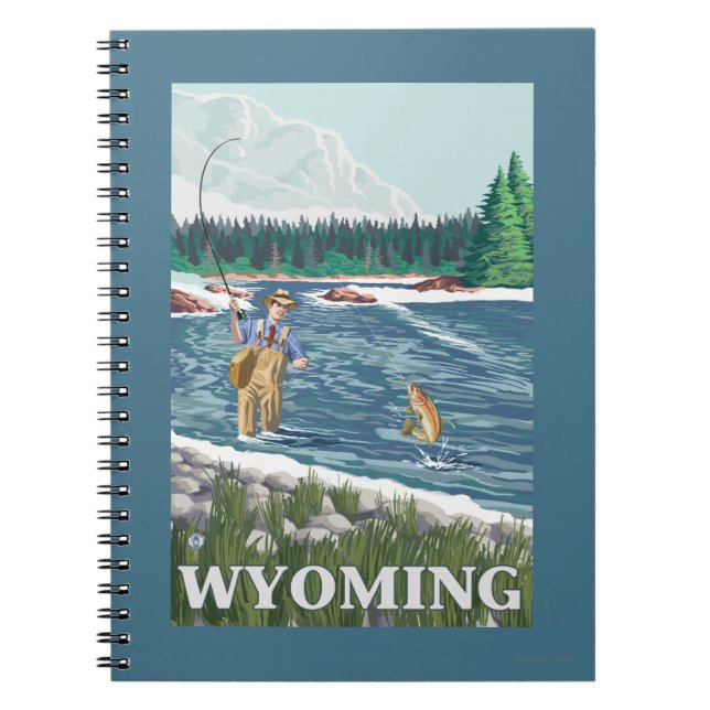 Fly FishermanWyomingVintage Travel Poster Anteckningsbok (Framsidan)