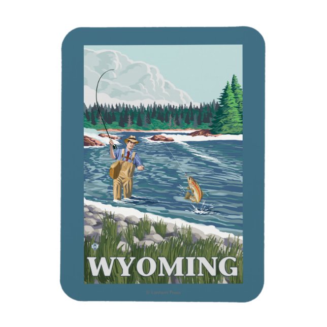 Fly FishermanWyomingVintage Travel Poster Magnet (Vertikal)