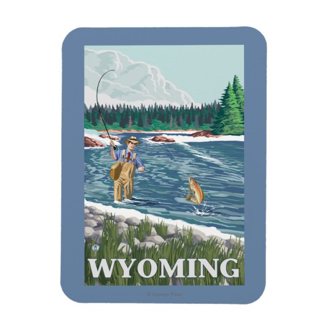 Fly FishermanWyomingVintage Travel Poster Magnet (Vertikal)