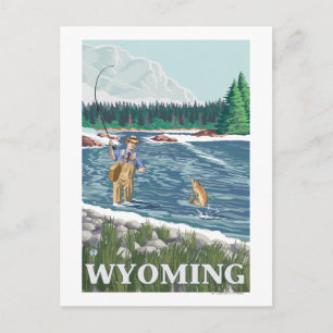Fly FishermanWyomingVintage Travel Poster Vykort