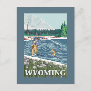 Fly FishermanWyomingVintage Travel Poster Vykort