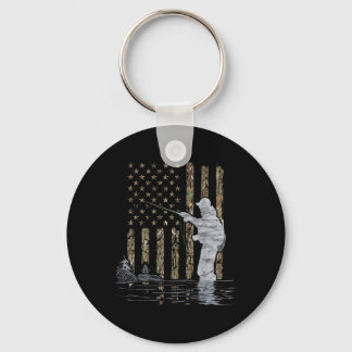 Fly Fishing Fisherman American Flag Camouflage Fly Nyckelring