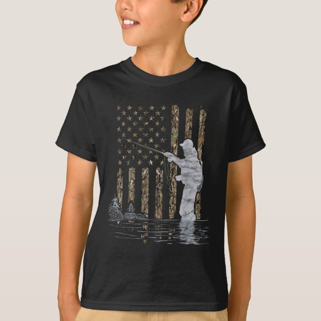 Fly Fishing Fisherman American Flag Camouflage Fly T Shirt (Framsida)