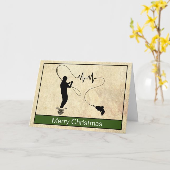 Fly Fishing Heartbeat Man Merry Christmas-kort Kort (Gul blomma)