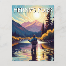 Fly Fishing in Henry's Fork Idaho Postcard Vykort