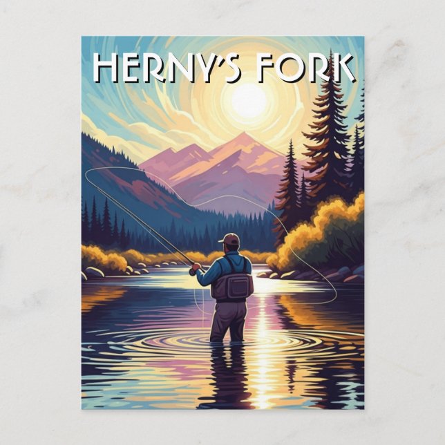 Fly Fishing in Henry's Fork Idaho Postcard Vykort (Framsida)