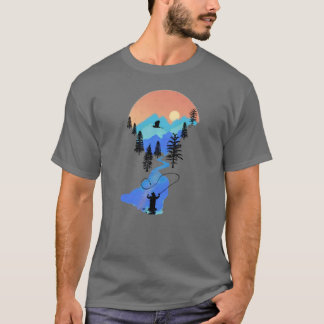Fly Fishing Mountain Solnedgång vänner T Shirt