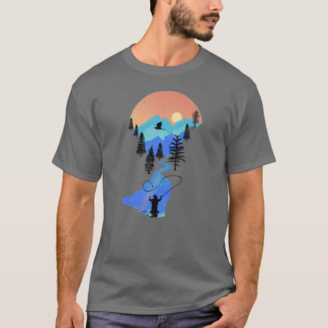 Fly Fishing Mountain Solnedgång vänner T Shirt (Framsida)