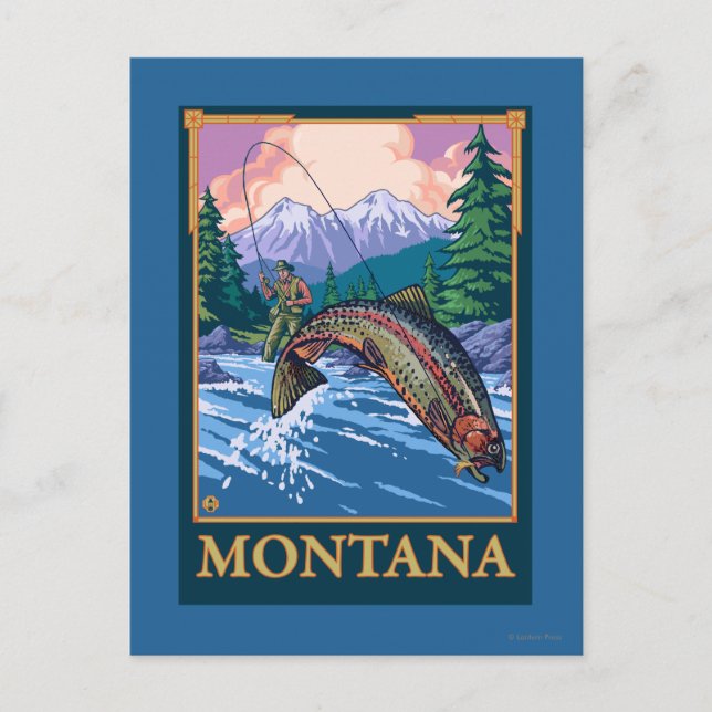 Fly Fishing Scen - Montana Vykort (Framsida)