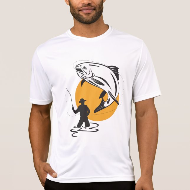 Fly Fishing Trout Sunset Silhouette T Shirt (Framsida)